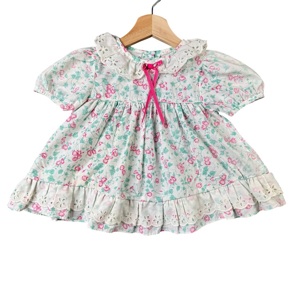 Thomas Baby Girl Vintage 12m Floral Eyelet Ruffle Dress White Pink Vintage Style